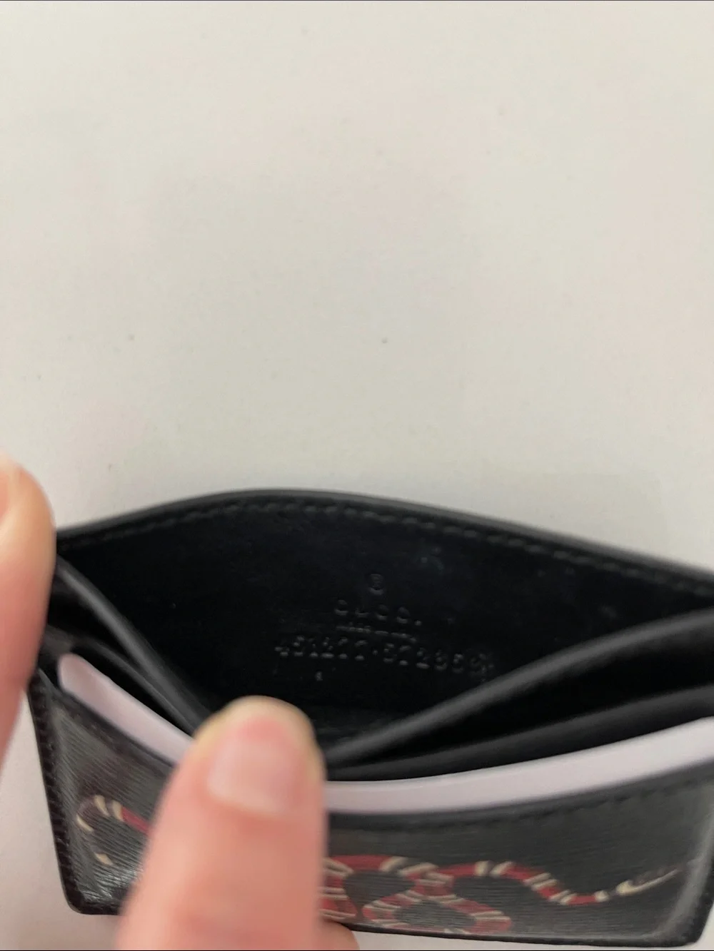 Gucci Black Leather Card Holder with Red & White Snake Motif